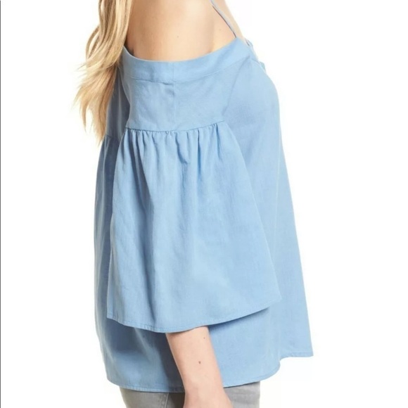 BP Off the Shoulder Bell‎ Sleeve Blouse Blue Medium - Picture 2 of 7